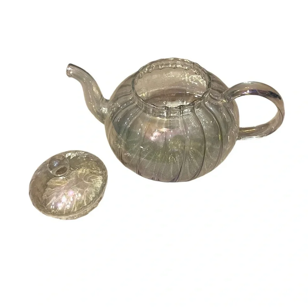 1950s Iridescent Clear Glass Tea Pot With Lid